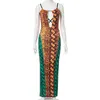 Hugcitar 2021 Sleeveless Slip Snake Print Hollow Out Bandage Backless Sexy Maxi Dress Summer Fall Women Sexy Streetwear Romper Y1204