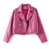 Frauen Streetwear Faux Lederjacke Frühling Herbst Umlegekragen Schwarz Kurzmantel Damen Rosa Biker Moto Outwear 210525