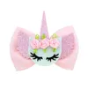 6 stks / partij Mooie ogen Strik Hairgrips Boutique Lint Haar Boog met Unicorn Horn Hair Clips Kids Haarspelden voor meisjes 308 U2