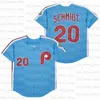 Retro Baseball 1942 1945 et 1948 Home Jersey 45 McGRAW 20 SCHMIDT 10 REALMUTO maillots bleu blanc crème