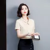 Summer Korean Fashion Satin Women Shirts Turn-down Collar Office Lady Button Up Blouse Plus Size XXXL Short Sleeve Ladies Tops 210531