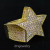 Men039s 3D Star 14K Gold Srebrny Srebrny Diamond Pinky Ring Gubic Zirconia Micro Pave CZ Hip Hop Copper Ring8310451