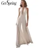 Getspring mulheres jumpsuit profundo pescoço de pescoço mangas macacão macacão womens macacão branco branco macacão elegante sexy macacão 210317