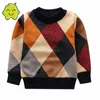 Children Sweater Kids Long Sleeve O Neck Rhombus Color Plaid Block Sweaters Baby Boys Knitted Plush velvet Pullover 2021 New Y1024