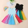 Neugeborenen Kleider Kleinkind Kind Baby Mädchen Sommer Regenbogen Nähte Kleid Ärmellose Prinzessin Kleid Kinder Kleidung Q0716