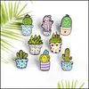 Spille Spille Gioielli Cartoon Cactus Spilla Simpatico Mini Vaso per piante Smalto Donna Giacche di jeans Spille da bavero Distintivi per cappelli Distintivo per bambini Drop Delivery 20