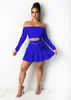 New Summer Women tank top crop top+mini skirt two piece set plus size 2X outfits trendy tracksuits fashion off shoulder shirt+pleated skirt 4623