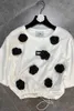 Fabpop Summer Design Krótki Rękaw O Neck Pin Kwiaty Sznurek T Shirt Kobiety Crop Top GB502 210709
