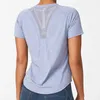 L-043 Mesh dos respirant des tenues de yoga féminine tops couleurs solides coulant de gymnase de gymnase femme t-shirt à manches courtes