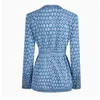 Twotyle Vintage Blue Denim Jacket avec ceinture taille déchiré trou femmes manteau automne manches longues poches streetwear 211109