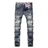 メンズジーンズサイレントファッションバイカーボタンパンツトレンディなデザイナーメンズ高品質ブルーカラー
