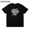 T-Shirts Japanese Style Embroidery Deer Mountain Tees Harajuku Casual Cotton Tshirts Streetwear Hip Hop Fashion Tops 210602
