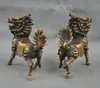 中国の青銅色の動物族獣Kylin Chi-Lin Unicornペア像