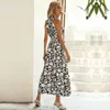 Elegante abito lungo estivo da spiaggia con scollo all'americana senza maniche e volant con stampa floreale e maxi abito da donna elegante abito spaccato Vaction 210625