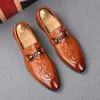 Fashion Classic Pointed Toe Mens Pleated Dress Leather Shoes Luxury Slip On Black Flats Office wedding party Formal Loafers H6