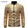 Glänsande Sequins Sparkle Bomber Jacka Män Est Guld Glitter Striped Zipper Mens Jackor och Coats Party Dance Show Clothes 211126