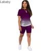 グラデーション女性トラックスーツデザイナー2ピースパンツセットカジュアルスポーツ半袖Tシャツバイカーショーツスーツプラスサイズの女性服2021