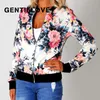 Gentillove Women Autumn Retro Floral Print dragkedja Kort casual jacka Lång ärm utkläder Basic Jacket Bombe Famale överdimensionerad 211025