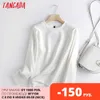 Tangada Mujeres Sudaderas blancas Oversize Manga larga O Cuello Jerseys sueltos Tops femeninos 6D90 210609