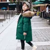 4-13 anni ragazze adolescenti giacca invernale moda collo di pelliccia con cappuccio lungo cappotto per parka soprabito addensare caldo abbigliamento per bambini 211222