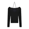 Fake Two-Piece Halter White Sweater T-shirt Women's Autumn Long Sleeve Slim Tight Bottoming Sweater Top 211120