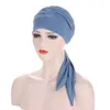 V￪tements ethniques Muslims Femmes Turban Stretch Crystal Solid Long Tail Bow Cancer Eaves Eaves Mesdames