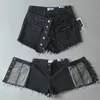 Kvinnors shorts Kvinnors 2 -vägs bära frontknappficka kjolar rippade frayed Tassel denim 2022 kvinnor hög midja kort jeans blå svart