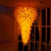 Lampe de haute qualité Home Pendentif intérieur Légère Grand lustre de verre soufflé à la main jaune Éclairage 28 par 64 pouces