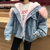 Jocoo Jolee Frauen Winter Dicke Jean Jacke Fleece Mit Kapuze Denim Mantel Weibliche Lamm Pelz Gepolsterte Warme Denim Jacke Outwear Plus größe 210619