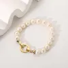 Brins perlés 14K plaqué or en acier inoxydable perle d'eau douce naturelle boucle ronde bracelet femmes dames bijoux de haute qualité Fawn22