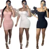 Ruffles Sleeve Off Shoulder Solid Bodycon Mini Dress Sweet Summer Party Dresses