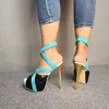 Womens Handmade Stiletto High Heeled Sandals Cross Straps Peep-toe Patchwork Leather Sexy Platform Evening Party Prom Fashion Sumemr Shoes D540