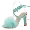 Chaussures habillées Designer femme escarpins talons hauts fourrure fourrure dame stiletto bout ouvert croix cravate bride cheville femmes sandales 2021 fête de la mode