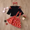 Wholesale Outfits Girls Cotton T-shirt+Dot Suspender Skirt+Hair Ring Baby Girl 3pcs Sets Clothes E1 210610