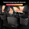 Bil arrangör Bling Crystal Seat Back Storage Bag PU Läder Hängande Pocket Auto Inredning Stowing Tiding Tillbehör