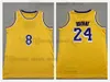 100% maillots de basket-ball cousus 2021-22 City Purple Bryant blanc jaune noir couleur hommes chemises de sport édition de broderie avant 8 arrière 24 rétro