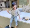 Yaz Kız Setleri Bebek Puantiyeli Gömlek + Denim Flare Kot Moda 2 adet Kıyafetler Takım Elbise E28001 210610