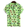 ハワイアン市松模様のシャツメンズ面白い蝶プリント半袖蛍光緑色の白い格子縞のシャツ男性韓国の服210527