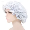 Solid Women Satin Bonnet Fashion Sequins Silky Big Bonnet Cap for Lady Sleep Headwrap Hat Hair Wrap Accessories