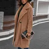 女性のフェイクの毛皮のロングコート秋冬の柔らかい暖かい豪華な厚いテディジャケットレディーススタイリッシュなエレガントなゆるいアウターウェア211130
