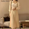 Morela Elegric Koszule Sukienka Kobieta Wysoka Talia Z Długim Rękawem Vestidos Odzież Chic Koreański Plisowane sukienki Kobiet Wiosna 210603
