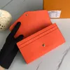 Luxury designer sarah Whole wallet 7 colors fashion single zipper pocke men women leather lady ladies long purse with orange b197L