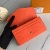 Designer de luxo sarah carteira inteira 7 cores moda único zíper pocke homens mulheres couro senhora senhoras bolsa longa com laranja b242w