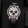 Curren Moda Casual Zegarki Kwarcowe Mężczyzna Sport Markowe Zegarki Zegarek z Chronograph Ze Stali Nierdzewnej Black Male Clock Q0524