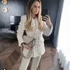 Ternos femininos Blazers Mulher Sweet Bege Slim Xadrez Tweed Blazer 2021 Outono Feminino Texturizado Outwear Escritórios Senhoras Duplo Seios Básicos