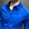 Camicie tinta unita Camicia elegante casual da uomo d'affari Abiti da lavoro da ufficio formale Manica lunga Slim Streetwear Social Chemise Homme 210527