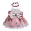 Baby Dress Lace Christening Gown Baptism Clothes Headband Newborn Kids Birthday Princess Infant Party Costume E8348 G1129