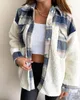 Fashion Coat Winter Warm Blouses Long Sleeve Stitching Plaid Pocket Jacket Femme Autumn Coats Blouse Cardigans