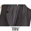 Traf女性のファッションタブ付きシングルボタンオフィスウエストコートビンテージノースリーブサイドベント女性ベストコートシックベス210819