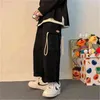 Spodnie Cargo Mężczyźni Techwear Wiosna Koreański Loose Hip Hop Proste Wild Wide-Leg Casual Spodnie Streetwear Pocket Khaki Spodnie dresowe G220224